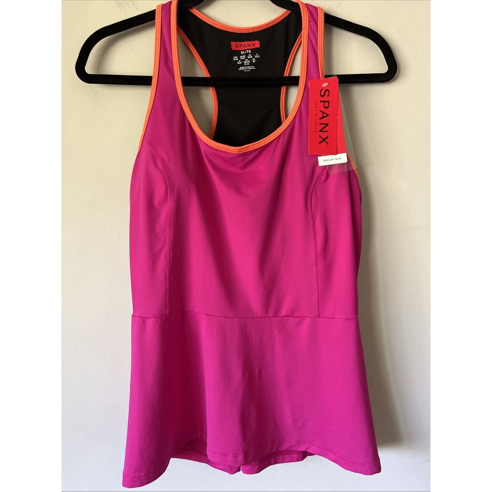 Spanx Pink Peplum Racerback Workout Tank Top Women's Size XL